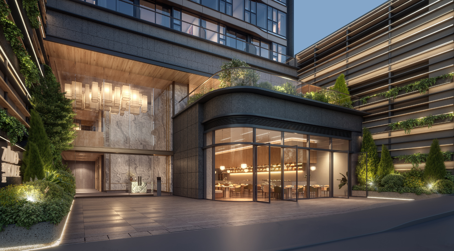 瑜意ZENDO HOUSE 住宅入口设计，展现城市营造理念与私人地产企业形象，尖沙咀，香港华懋集团